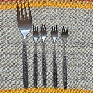 Vintage Korea Northland Stainless Steel Set Of Cocktail Forks And Serving Fork
